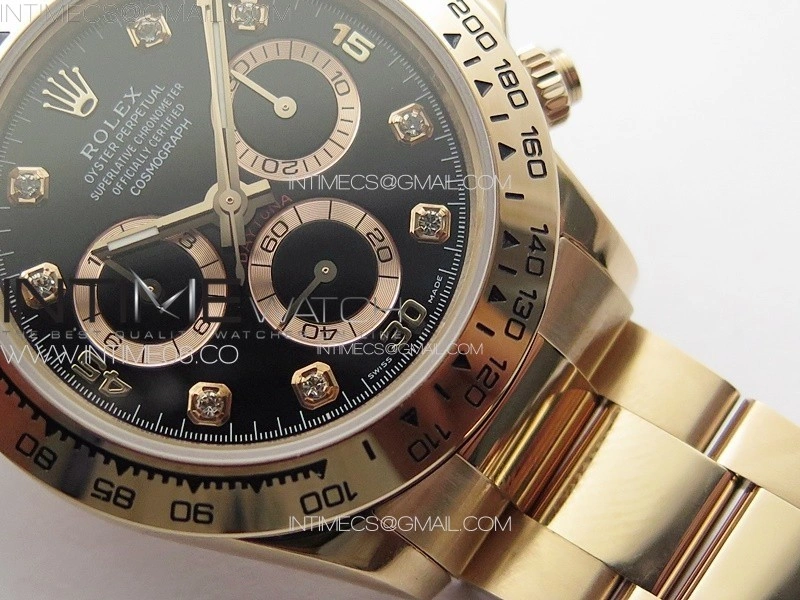 Daytona 116506 RG APSF Black Dial Crytals Markers On RG Bracelet Slim A7750