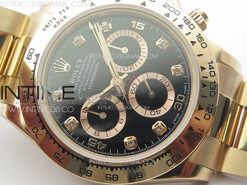 Daytona 116506 RG APSF Black Dial Crytals Markers On RG Bracelet Slim A7750