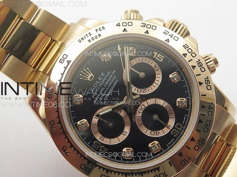 Daytona 116506 RG APSF Black Dial Crytals Markers On RG Bracelet Slim A7750