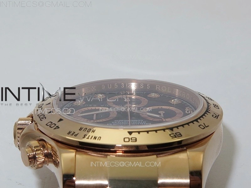 Daytona 116506 RG APSF Black Dial Crytals Markers On RG Bracelet Slim A7750