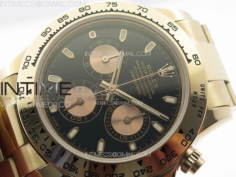Daytona 116506 RG APSF Black Dial Sticks Markers On RG Bracelet Slim A7750