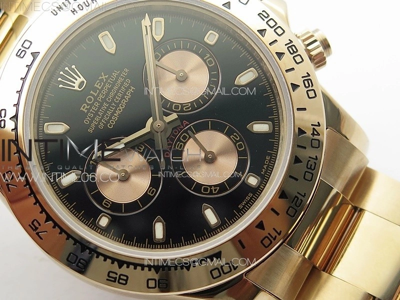 Daytona 116506 RG APSF Black Dial Sticks Markers On RG Bracelet Slim A7750