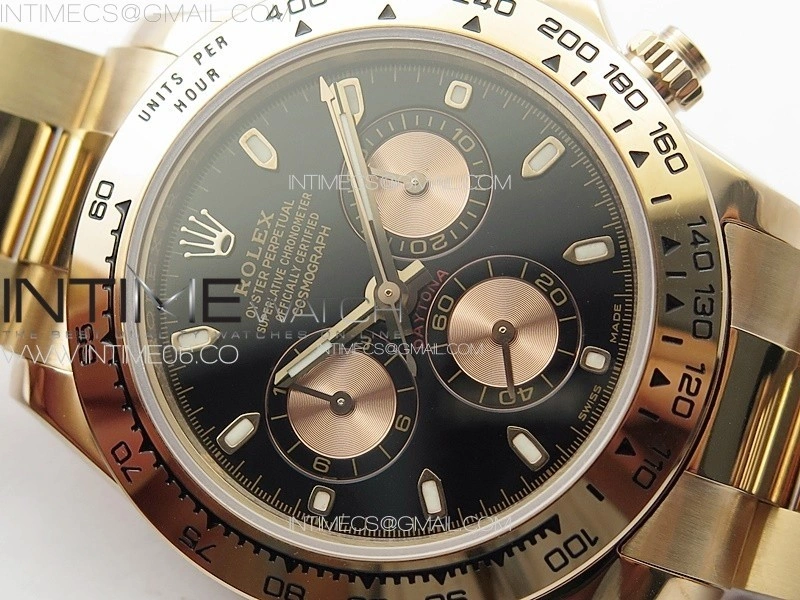 Daytona 116506 RG APSF Black Dial Sticks Markers On RG Bracelet Slim A7750