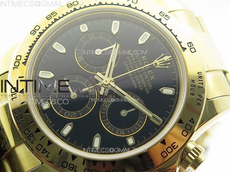 Daytona 116508 YG APSF Black Dial Sticks Markers On YG Bracelet Slim A7750