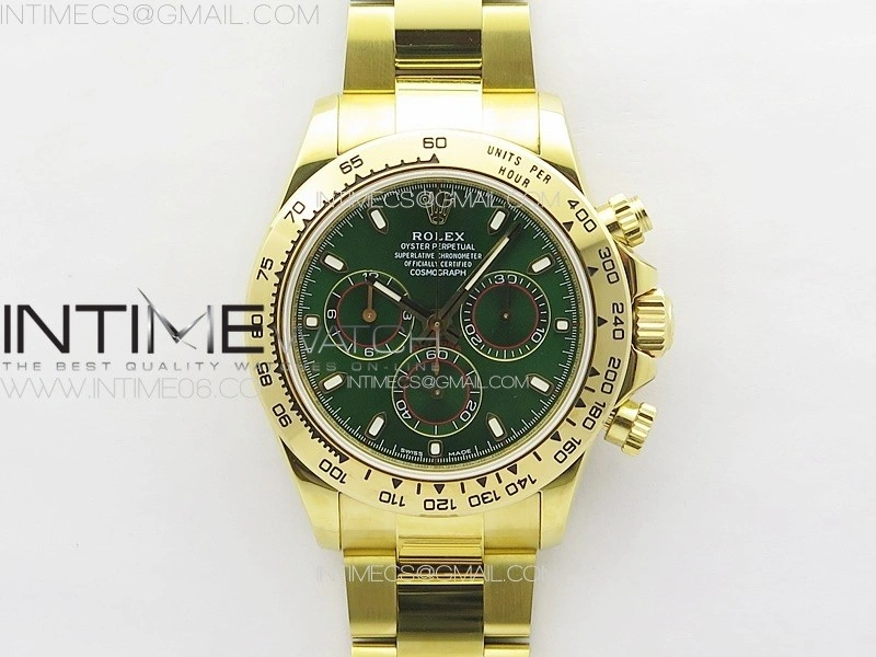 Daytona 116508 YG APSF Green Dial Sticks Markers On YG Bracelet Slim A7750