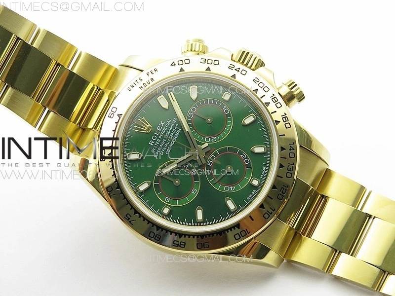 Daytona 116508 YG APSF Green Dial Sticks Markers On YG Bracelet Slim A7750