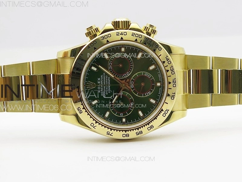 Daytona 116508 YG APSF Green Dial Sticks Markers On YG Bracelet Slim A7750