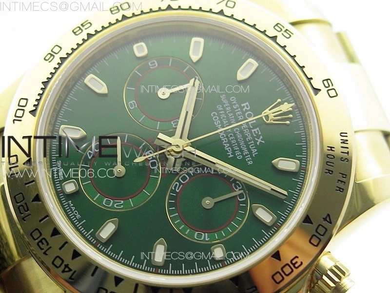 Daytona 116508 YG APSF Green Dial Sticks Markers On YG Bracelet Slim A7750