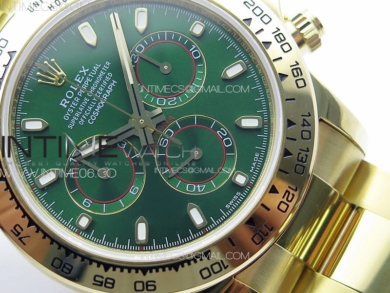 Daytona 116508 YG APSF Green Dial Sticks Markers On YG Bracelet Slim A7750
