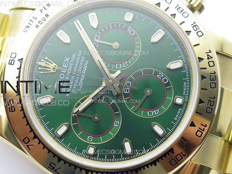 Daytona 116508 YG APSF Green Dial Sticks Markers On YG Bracelet Slim A7750