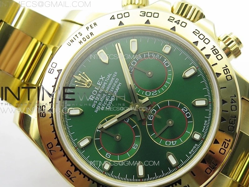 Daytona 116508 YG APSF Green Dial Sticks Markers On YG Bracelet Slim A7750