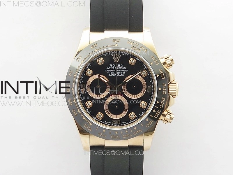 Daytona 116518LN RG APSF Black Dial Crystal Markers On Rubber Strap Slim A7750