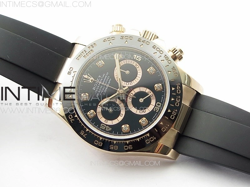 Daytona 116518LN RG APSF Black Dial Crystal Markers On Rubber Strap Slim A7750