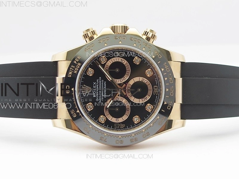 Daytona 116518LN RG APSF Black Dial Crystal Markers On Rubber Strap Slim A7750