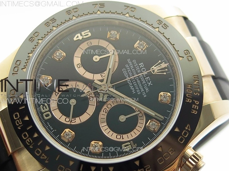 Daytona 116518LN RG APSF Black Dial Crystal Markers On Rubber Strap Slim A7750