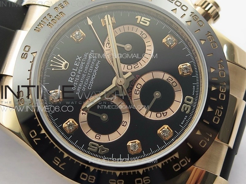 Daytona 116518LN RG APSF Black Dial Crystal Markers On Rubber Strap Slim A7750