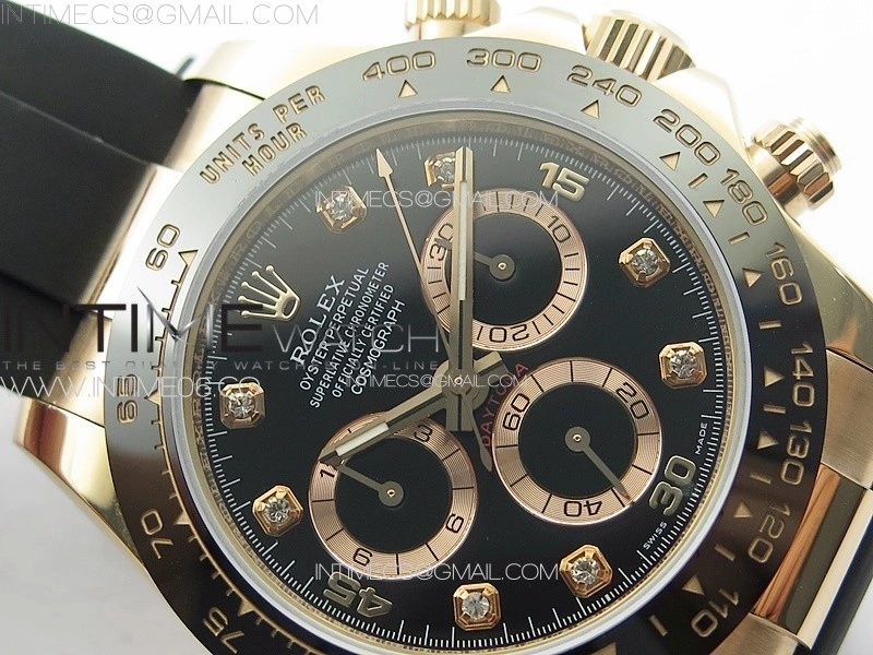 Daytona 116518LN RG APSF Black Dial Crystal Markers On Rubber Strap Slim A7750