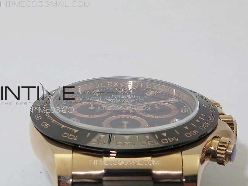 Daytona 116518LN RG APSF Black Dial Crystal Markers On Rubber Strap Slim A7750