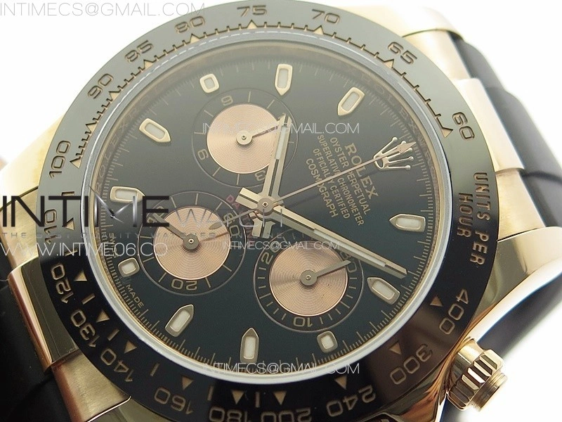 Daytona 116518LN RG APSF Black Dial Stick Markers On Rubber Strap Slim A7750