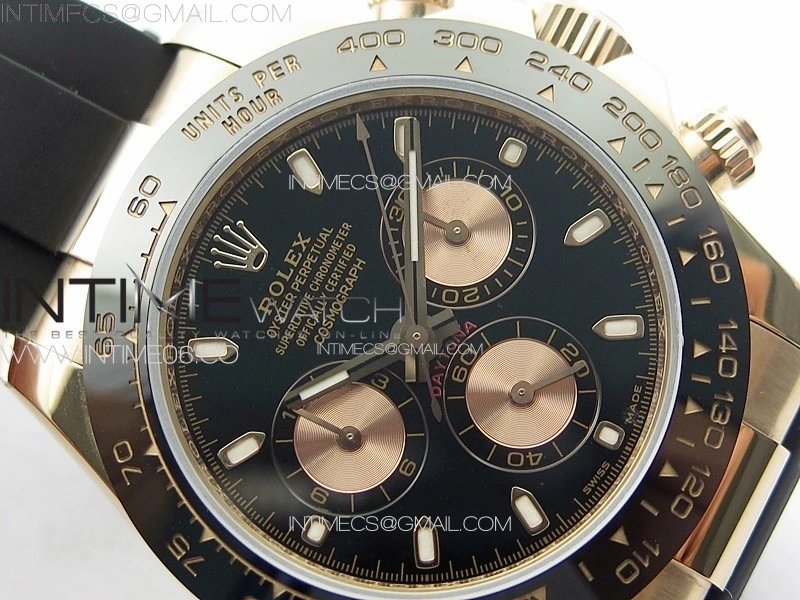 Daytona 116518LN RG APSF Black Dial Stick Markers On Rubber Strap Slim A7750