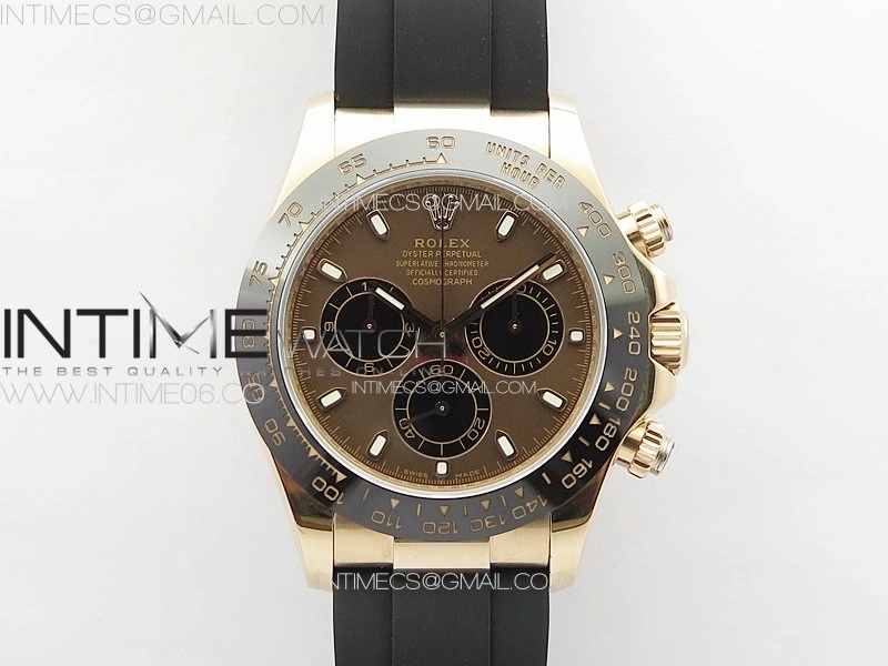 Daytona 116518LN RG APSF Brown Dial Stick Markers On Rubber Strap Slim A7750