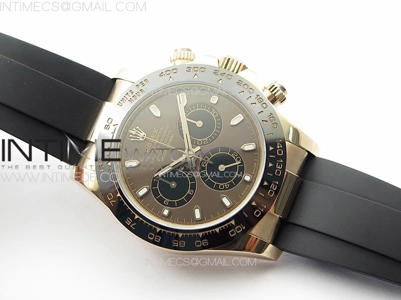Daytona 116518LN RG APSF Brown Dial Stick Markers On Rubber Strap Slim A7750