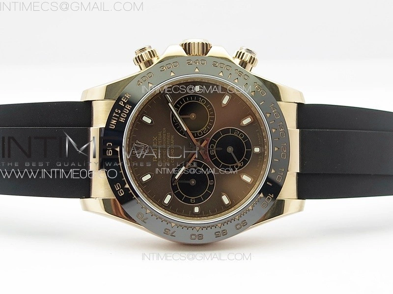 Daytona 116518LN RG APSF Brown Dial Stick Markers On Rubber Strap Slim A7750