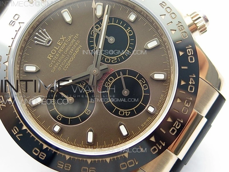 Daytona 116518LN RG APSF Brown Dial Stick Markers On Rubber Strap Slim A7750