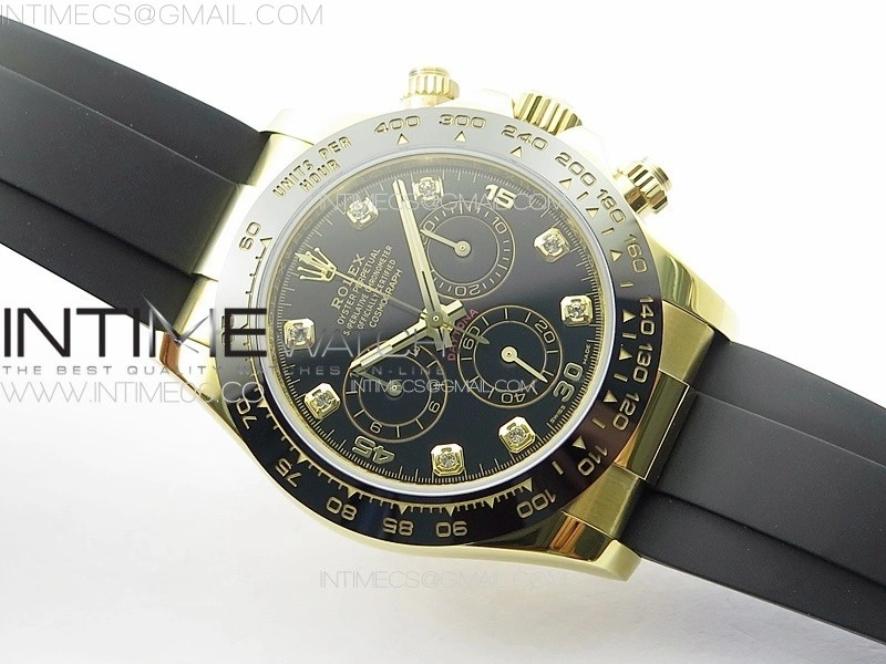Daytona 116518LN YG APSF Black Dial Crystal Markers On Rubber Strap Slim A7750