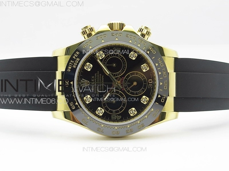 Daytona 116518LN YG APSF Black Dial Crystal Markers On Rubber Strap Slim A7750