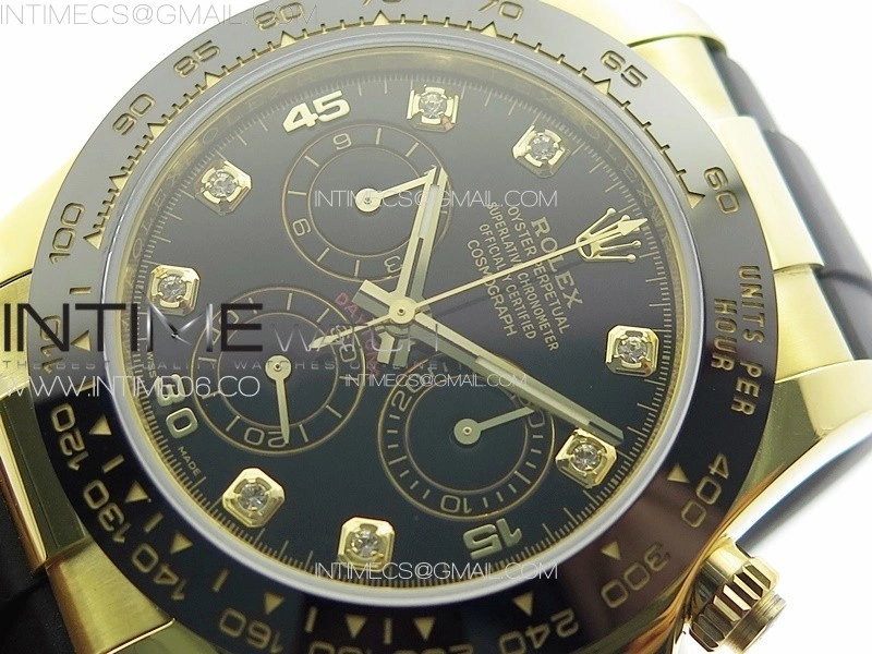 Daytona 116518LN YG APSF Black Dial Crystal Markers On Rubber Strap Slim A7750
