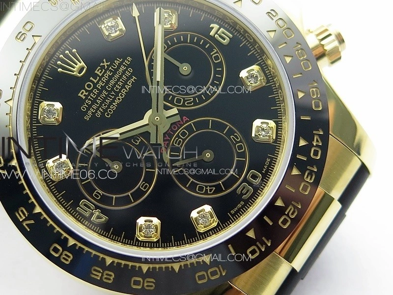 Daytona 116518LN YG APSF Black Dial Crystal Markers On Rubber Strap Slim A7750