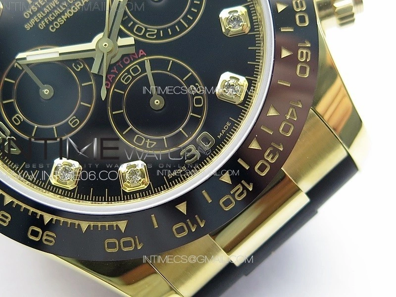 Daytona 116518LN YG APSF Black Dial Crystal Markers On Rubber Strap Slim A7750