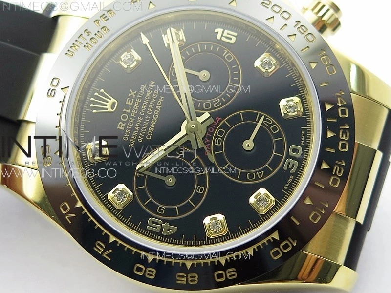 Daytona 116518LN YG APSF Black Dial Crystal Markers On Rubber Strap Slim A7750