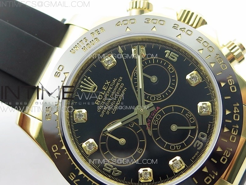 Daytona 116518LN YG APSF Black Dial Crystal Markers On Rubber Strap Slim A7750
