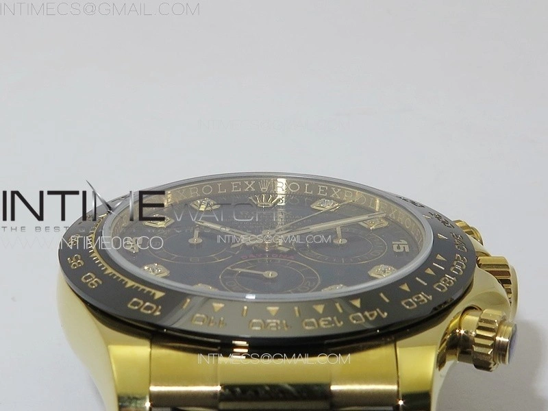 Daytona 116518LN YG APSF Black Dial Crystal Markers On Rubber Strap Slim A7750