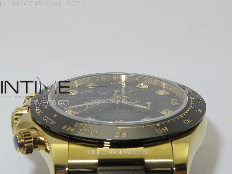 Daytona 116518LN YG APSF Black Dial Crystal Markers On Rubber Strap Slim A7750