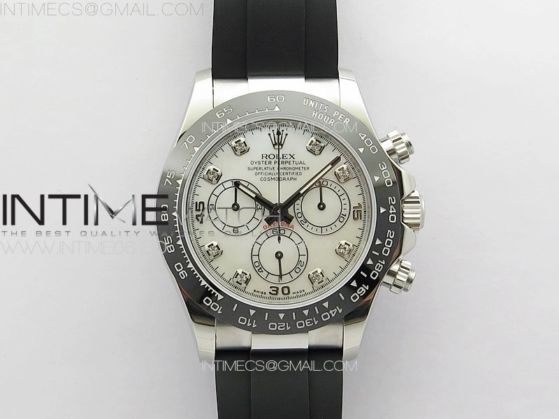 Daytona 116519LN APSF White MOP Dial Crystals Markers On Rubber Strap Slim A7750