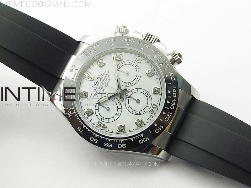 Daytona 116519LN APSF White MOP Dial Crystals Markers On Rubber Strap Slim A7750