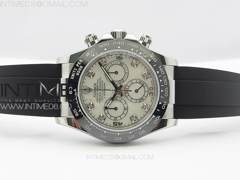 Daytona 116519LN APSF White MOP Dial Crystals Markers On Rubber Strap Slim A7750