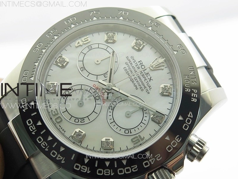 Daytona 116519LN APSF White MOP Dial Crystals Markers On Rubber Strap Slim A7750