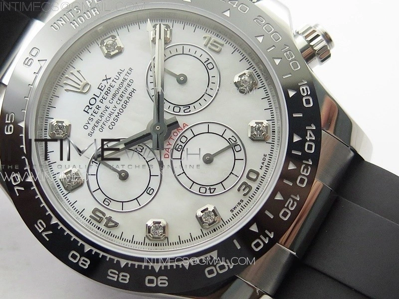 Daytona 116519LN APSF White MOP Dial Crystals Markers On Rubber Strap Slim A7750