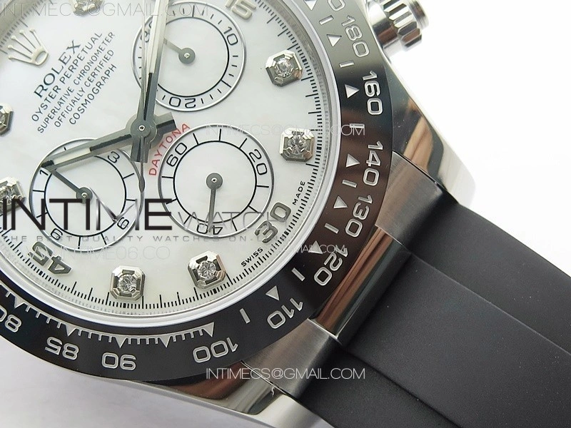 Daytona 116519LN APSF White MOP Dial Crystals Markers On Rubber Strap Slim A7750