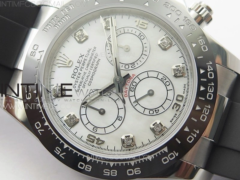 Daytona 116519LN APSF White MOP Dial Crystals Markers On Rubber Strap Slim A7750