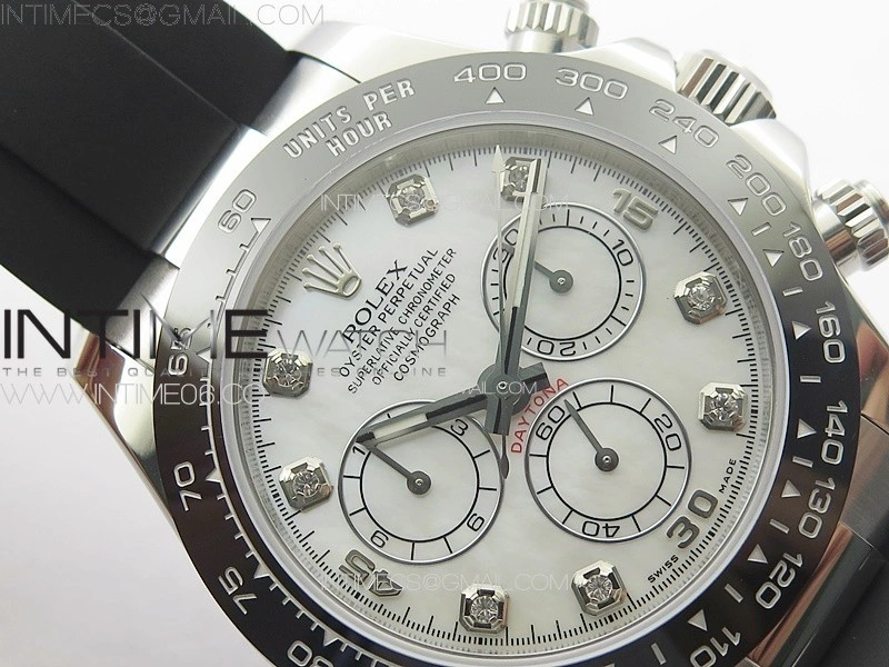 Daytona 116519LN APSF White MOP Dial Crystals Markers On Rubber Strap Slim A7750