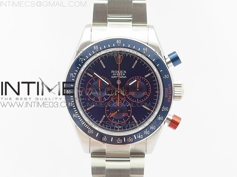 Daytona Blue Red Pushers BP Blue dial On SS Bracelet A4130