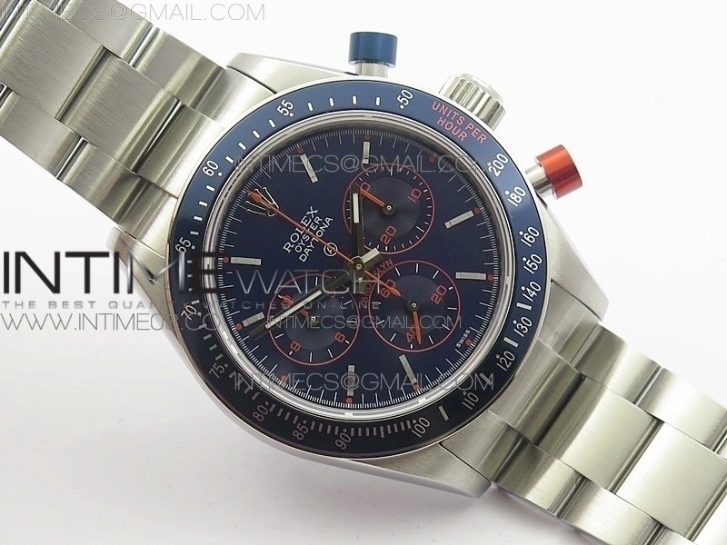 Daytona Blue Red Pushers BP Blue dial On SS Bracelet A4130