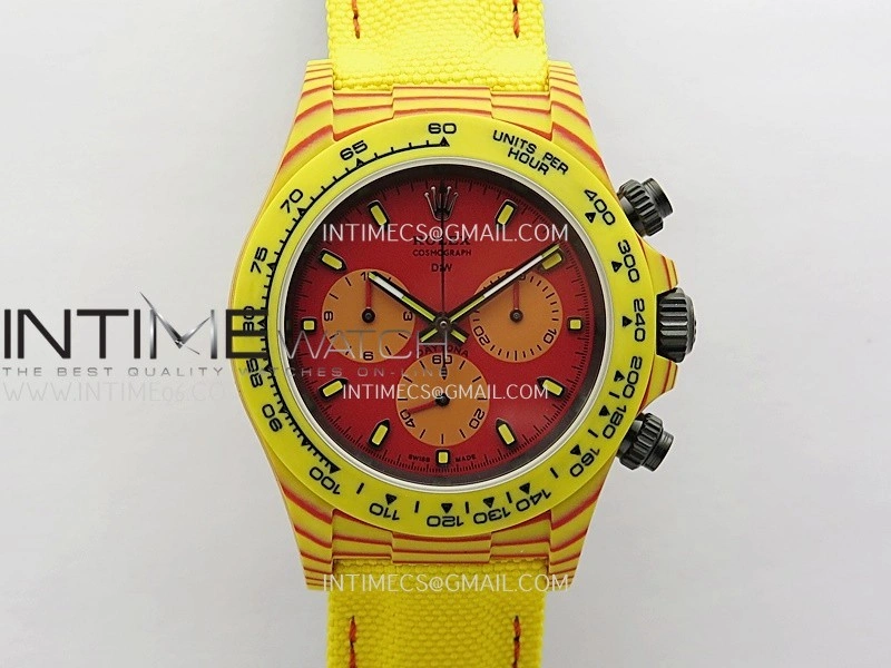 Daytona DIW Yellow Carbon DIWF Best Edition Red Dial On Yellow Nylon Strap A4801