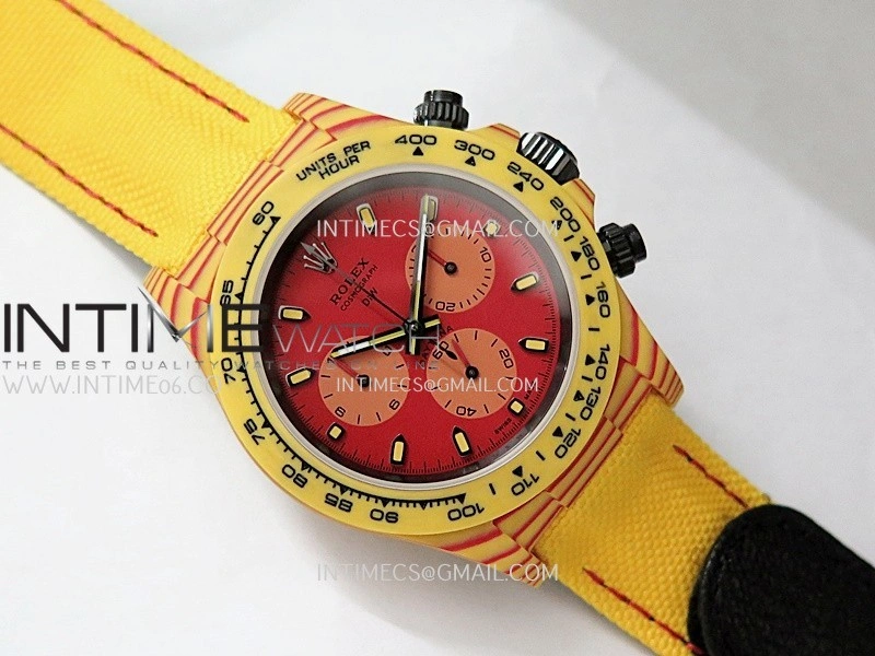 Daytona DIW Yellow Carbon DIWF Best Edition Red Dial On Yellow Nylon Strap A4801