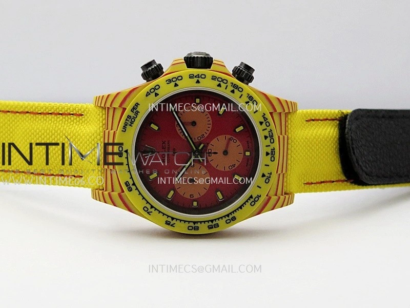 Daytona DIW Yellow Carbon DIWF Best Edition Red Dial On Yellow Nylon Strap A4801